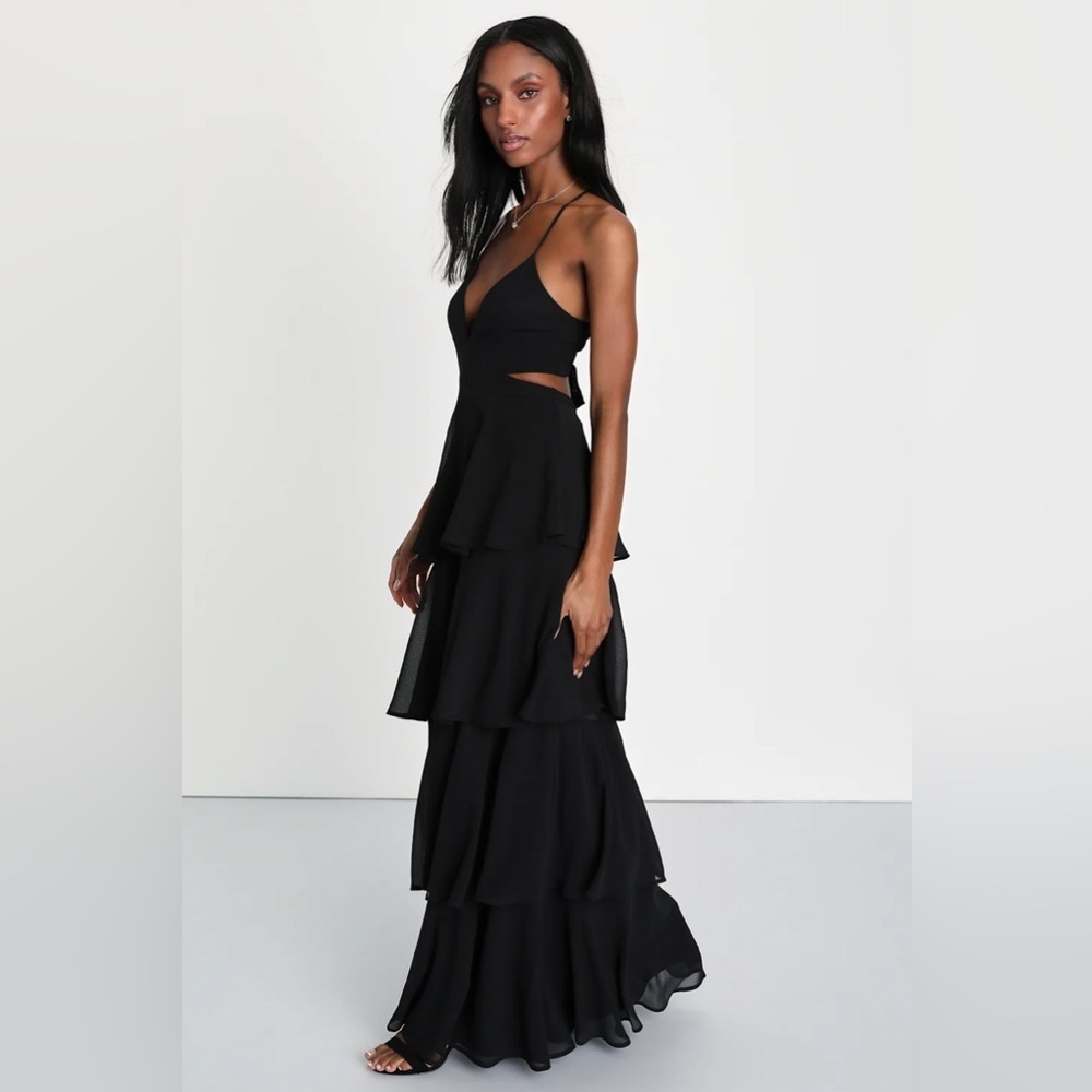 Lulus Tier and Now Black Tie-Back Tiered Maxi Dress - Picture 2 of 5